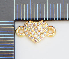 18K Gold Filled Micro Pave Heart Connector, Dainty Heart Charm Connector, Heart Link Connector for Bracelet Necklace Supply, 12x6mm, CN415