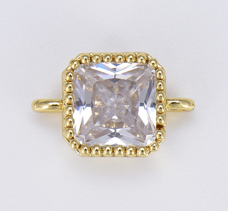 18K Gold Filled Square Solitaire CZ Gold Connector, CN418