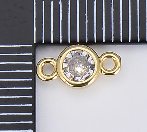 18K Gold Filled Round Solitaire Cubic Zirconia Connector, CN419