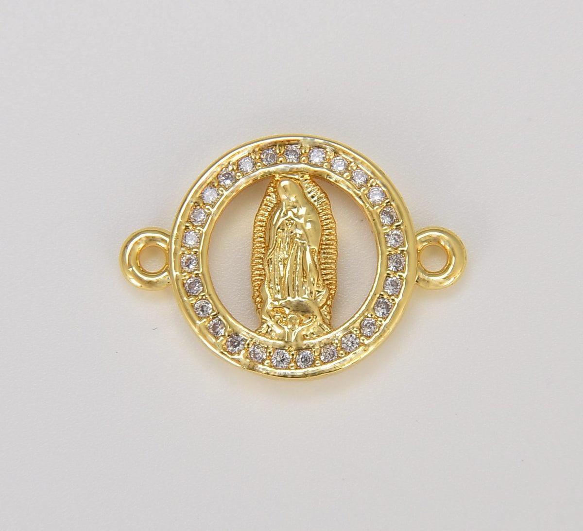 18K Gold Filled Virgin Mother Mary Cubic Zirconia Micro Pave Connectors, CN420