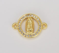 18K Gold Filled Virgin Mother Mary Cubic Zirconia Micro Pave Connectors, CN420