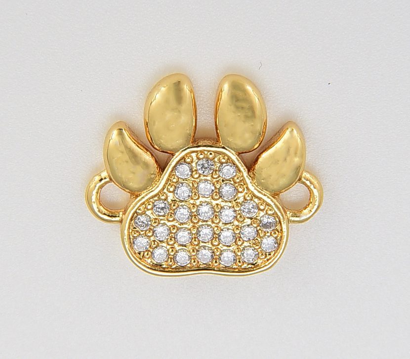 18K Gold Filled Dainty Paw Print Charm Connector, CN425