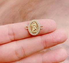 18K Gold Filled Virgin Mother Mary Cubic Zirconia Micro Pave Connector, CN426