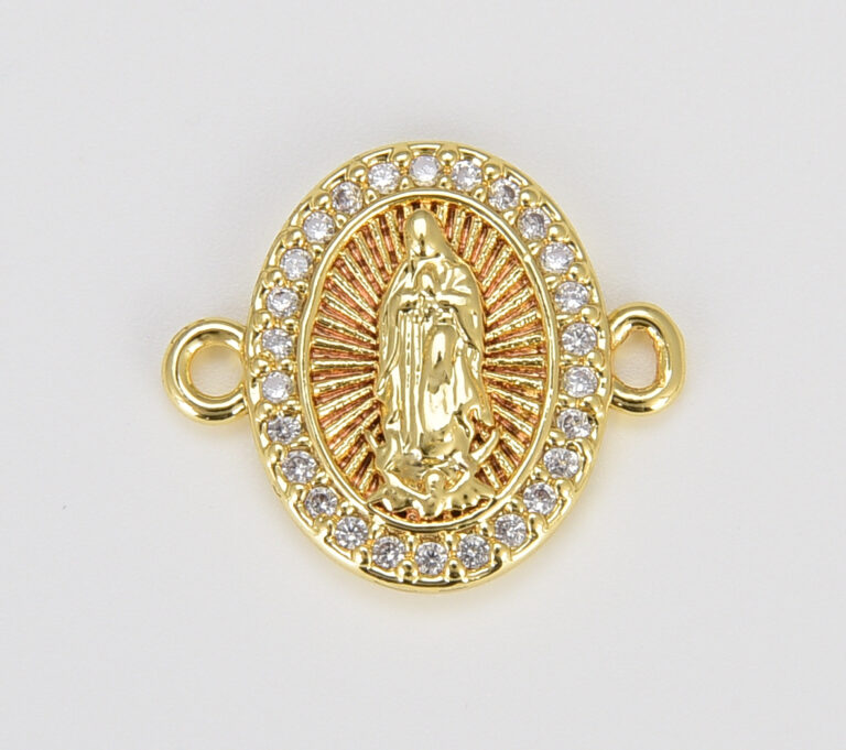 18K Gold Filled Virgin Mother Mary Cubic Zirconia Micro Pave Connector, CN426