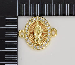 18K Gold Filled Virgin Mother Mary Cubic Zirconia Micro Pave Connector, CN426