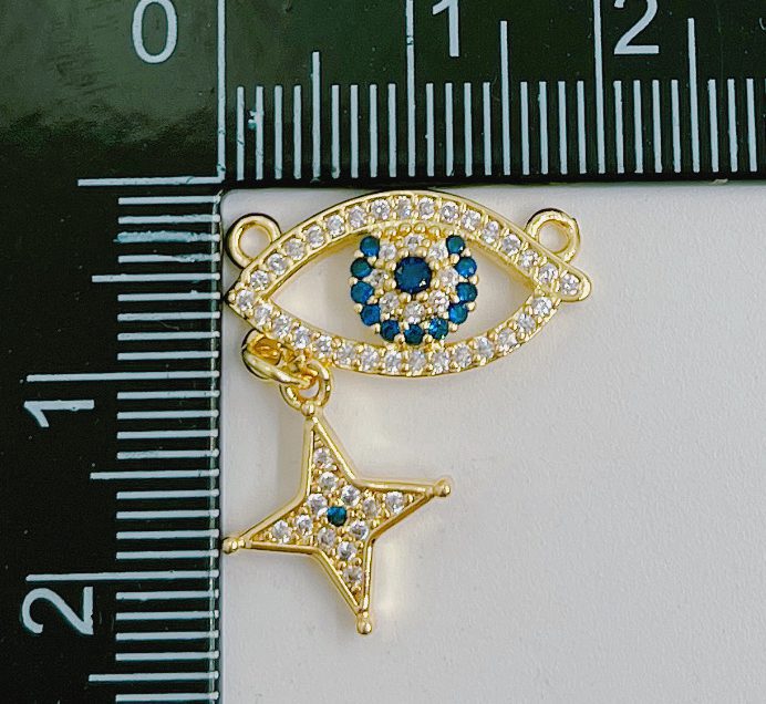 18K Gold Filled Evil Eye CZ Micro Pave Connector, CN427