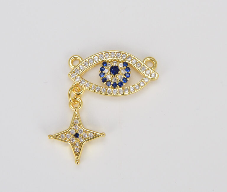 18K Gold Filled Evil Eye CZ Micro Pave Connector, CN427