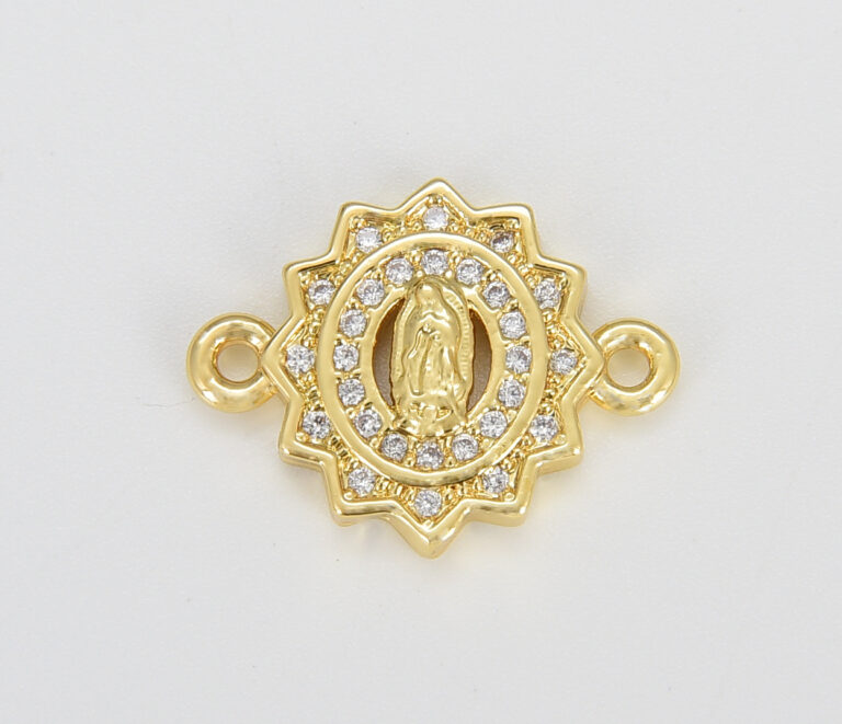 18K Gold Filled Dainty Virgin Mary Connector, Lady of Guadalupe Link Connector, Catholic Baptism Charm, Medallion Religious Jewelry Craft Supply, CN429