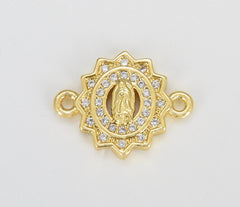 18K Gold Filled Dainty Virgin Mary Connector, Lady of Guadalupe Link Connector, Catholic Baptism Charm, Medallion Religious Jewelry Craft Supply, CN429