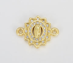 18K Gold Filled Dainty Virgin Mary Connector, Lady of Guadalupe Link Connector, Catholic Baptism Charm, Medallion Religious Jewelry Craft Supply, CN429