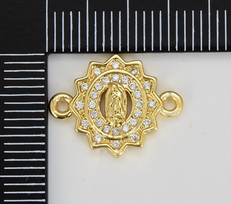 18K Gold Filled Dainty Virgin Mary Connector, Lady of Guadalupe Link Connector, Catholic Baptism Charm, Medallion Religious Jewelry Craft Supply, CN429