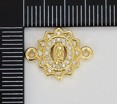 18K Gold Filled Dainty Virgin Mary Connector, Lady of Guadalupe Link Connector, Catholic Baptism Charm, Medallion Religious Jewelry Craft Supply, CN429