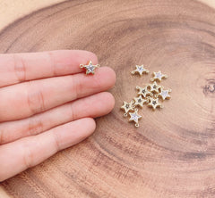 18K Gold Filled Mini Star Charm Connector, Dainty CZ Star Pendant, Celestial Jewelry, CZ Charm for Bracelet Necklace Component, 13x9mm, CN437