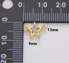 18K Gold Filled Mini Star Charm Connector, Dainty CZ Star Pendant, Celestial Jewelry, CZ Charm for Bracelet Necklace Component, 13x9mm, CN437