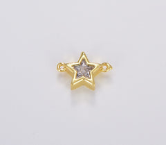 18K Gold Filled Mini Star Charm Connector, Dainty CZ Star Pendant, Celestial Jewelry, CZ Charm for Bracelet Necklace Component, 13x9mm, CN437