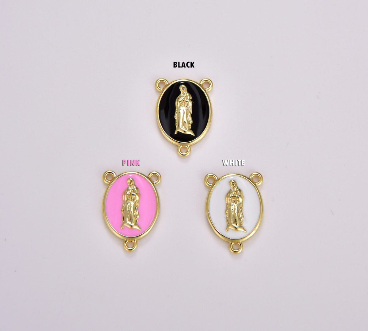 18K Gold Filled Our Lady of Guadalupe Rosary Centerpiece, Enamel Virgin Mary Charm Connector, Rosary Making Supply, 17x13mm, CN438