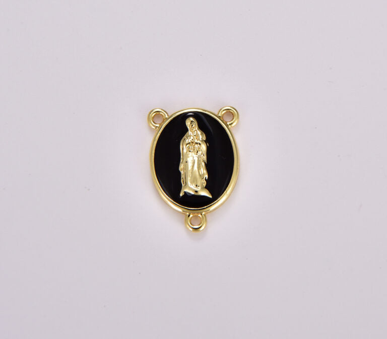 18K Gold Filled Our Lady of Guadalupe Rosary Centerpiece, Enamel Virgin Mary Charm Connector, Rosary Making Supply, 17x13mm, CN438