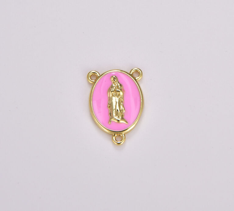 18K Gold Filled Our Lady of Guadalupe Rosary Centerpiece, Enamel Virgin Mary Charm Connector, Rosary Making Supply, 17x13mm, CN438