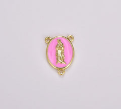 18K Gold Filled Our Lady of Guadalupe Rosary Centerpiece, Enamel Virgin Mary Charm Connector, Rosary Making Supply, 17x13mm, CN438