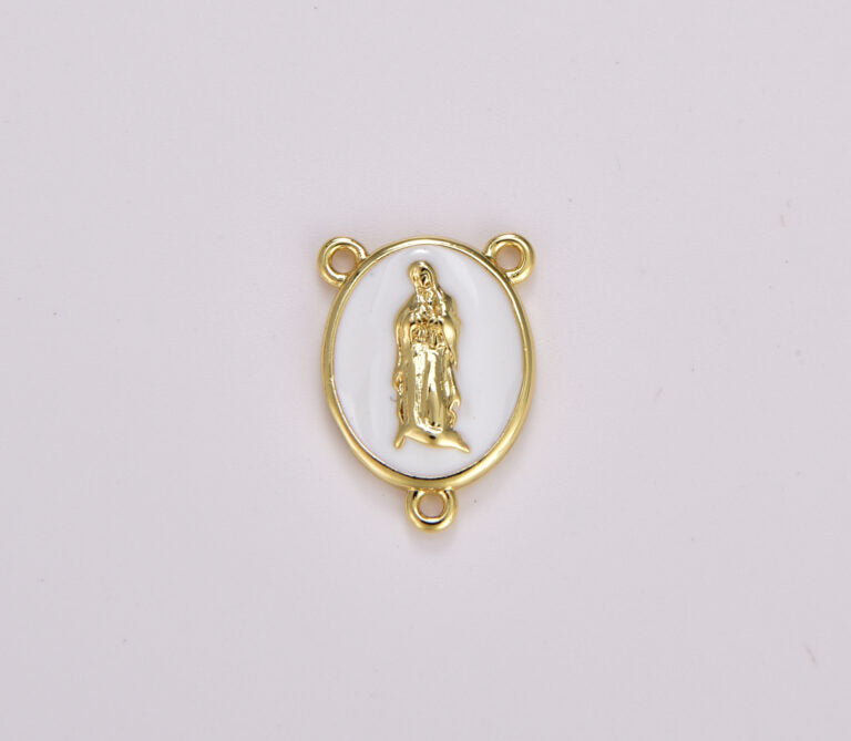 18K Gold Filled Our Lady of Guadalupe Rosary Centerpiece, Enamel Virgin Mary Charm Connector, Rosary Making Supply, 17x13mm, CN438