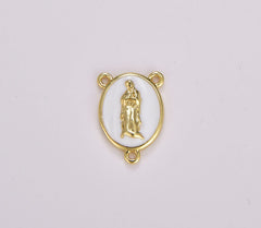 18K Gold Filled Our Lady of Guadalupe Rosary Centerpiece, Enamel Virgin Mary Charm Connector, Rosary Making Supply, 17x13mm, CN438