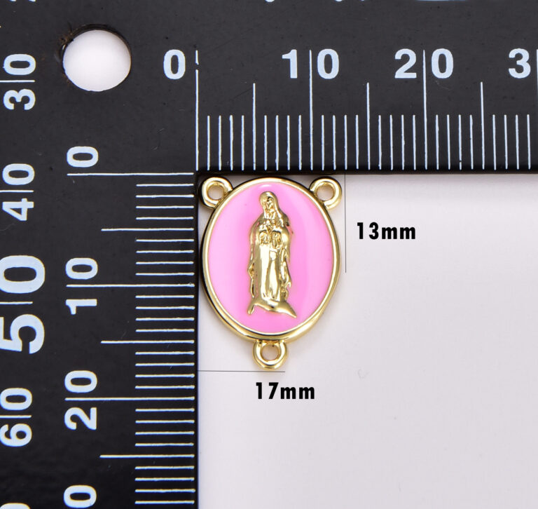 18K Gold Filled Our Lady of Guadalupe Rosary Centerpiece, Enamel Virgin Mary Charm Connector, Rosary Making Supply, 17x13mm, CN438