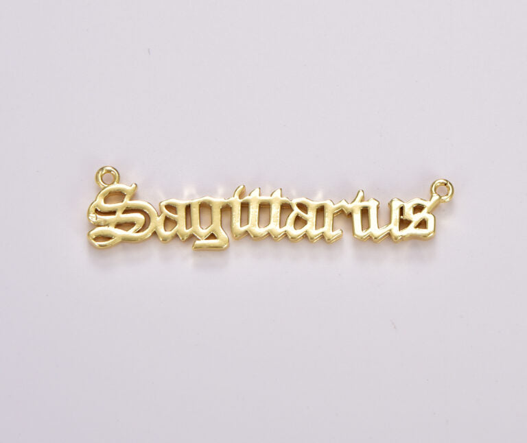 18K Gold Filled Old English Font Astrology Zodiac Charms Connector for Necklace Bracelet Link, Personalized Jewelry Wholesale, CN439