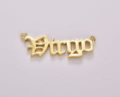 18K Gold Filled Old English Font Astrology Zodiac Charms Connector for Necklace Bracelet Link, Personalized Jewelry Wholesale, CN439