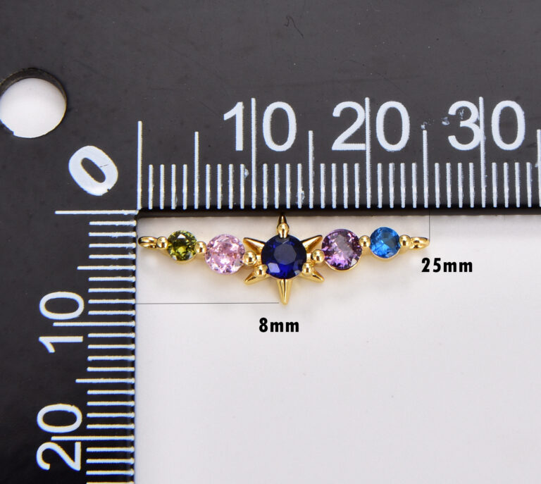 18K Gold Filled Colorful CZ Starburst Connector, Round Linked CZ Charm Connector for Bracelet Necklace Jewelry Making Supply, 25x8mm, CN444