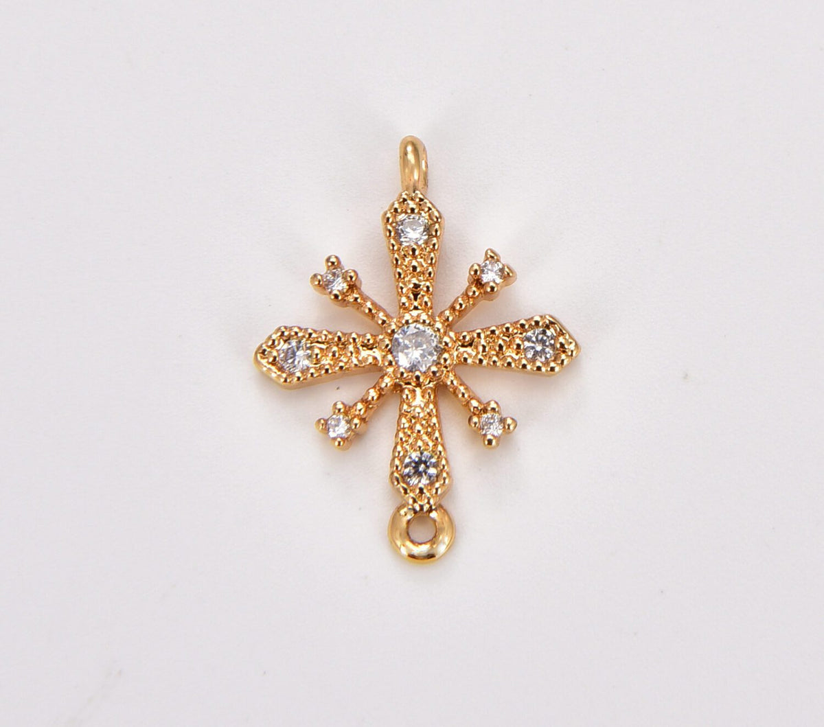 18K Gold Filled Cross Link Connector Charm, Cross Pendant, Snow Flake Link Connector for Bracelet Earring Necklace, 18x13mm, CN447