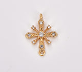 18K Gold Filled Cross Link Connector Charm, Cross Pendant, Snow Flake Link Connector for Bracelet Earring Necklace, 18x13mm, CN447