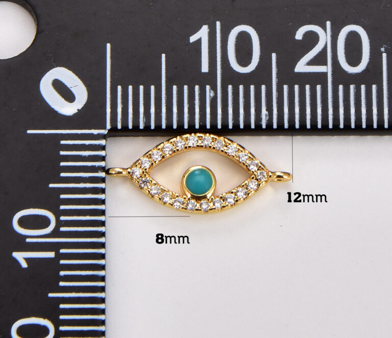 18K Gold Filled Turquoise Blue Evil Eye Connector, Evil Eye Charm Connector for Bracelet Necklace Component, Cubic Zirconia, 12x8mm, CN448