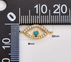 18K Gold Filled Turquoise Blue Evil Eye Connector, Evil Eye Charm Connector for Bracelet Necklace Component, Cubic Zirconia, 12x8mm, CN448