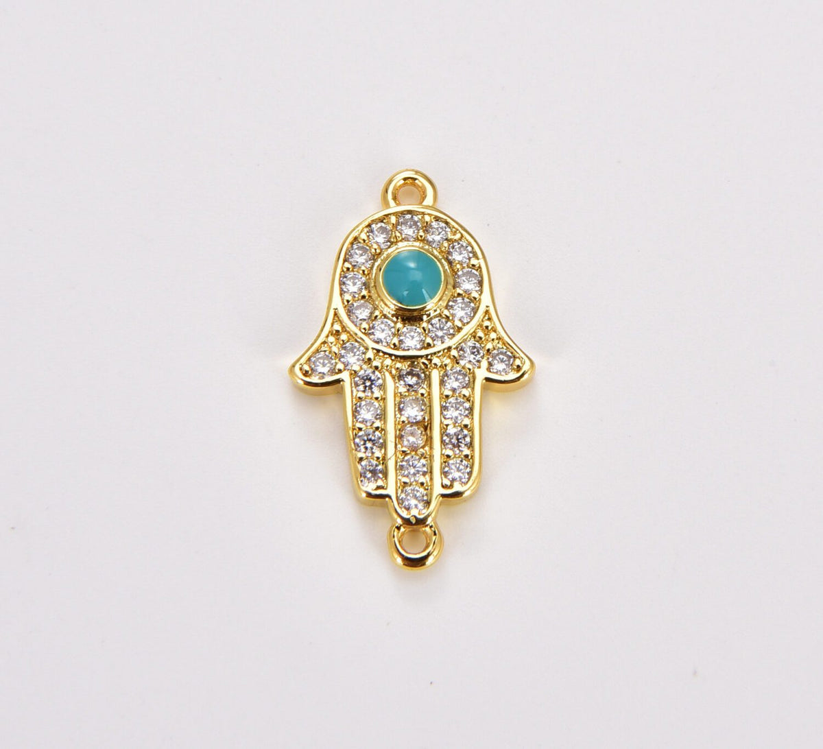 18K Gold Filled Hamsa Hand Link Connector, Hand Of Fatima Charm Connector, Hand Charm Connector for Necklace Bracelet Component, 23x13mm, CN449