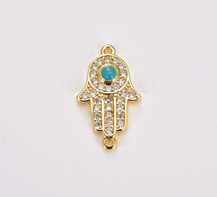 18K Gold Filled Hamsa Hand Link Connector, Hand Of Fatima Charm Connector, Hand Charm Connector for Necklace Bracelet Component, 23x13mm, CN449