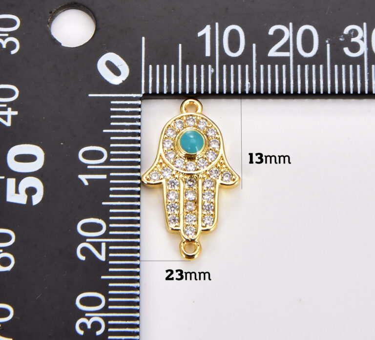 18K Gold Filled Hamsa Hand Link Connector, Hand Of Fatima Charm Connector, Hand Charm Connector for Necklace Bracelet Component, 23x13mm, CN449