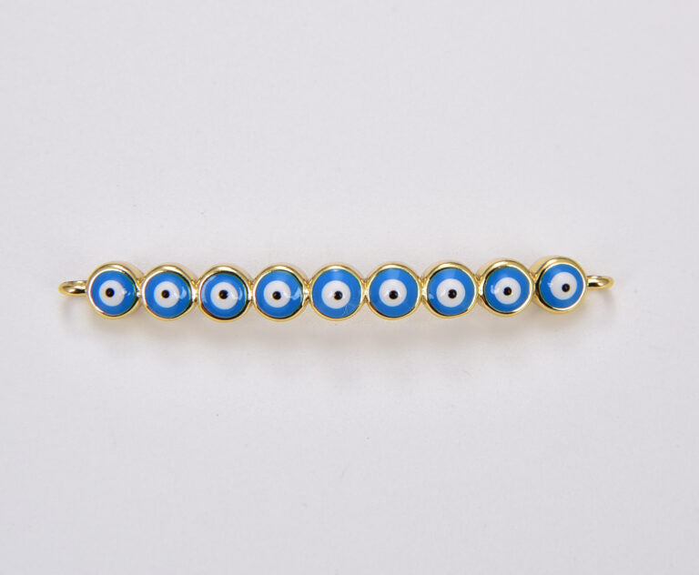 18K Gold Filled Enamel Evil Eye Connector, Bar Connector, Evil Eye Link Bar Connector Charm for DIY Jewelry Making Supplies, 40x4mm, CN451