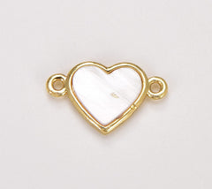 18K Gold Filled White Shell Pearl Heart Connector, Heart Connector, MOP Shell Heart Connector for Necklace Bracelet Jewelry Making Supply, CN454