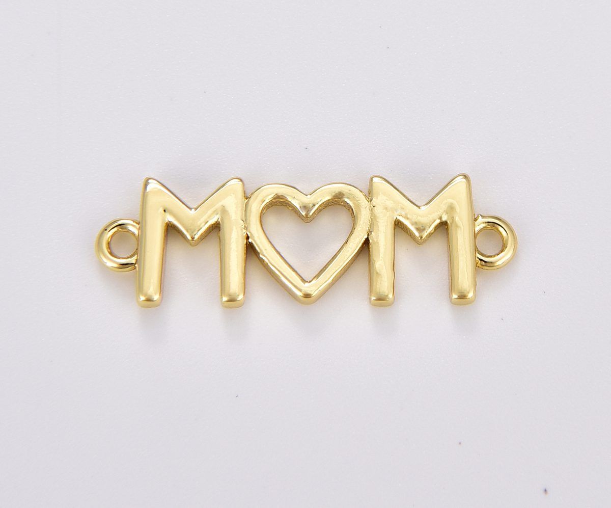 18K Gold Filled Mom Charm Connector, Mom Word Pendant, Mother’s Day Mom’s Birthday Gift, Mom Charm for Bracelet Necklace Component, CN457