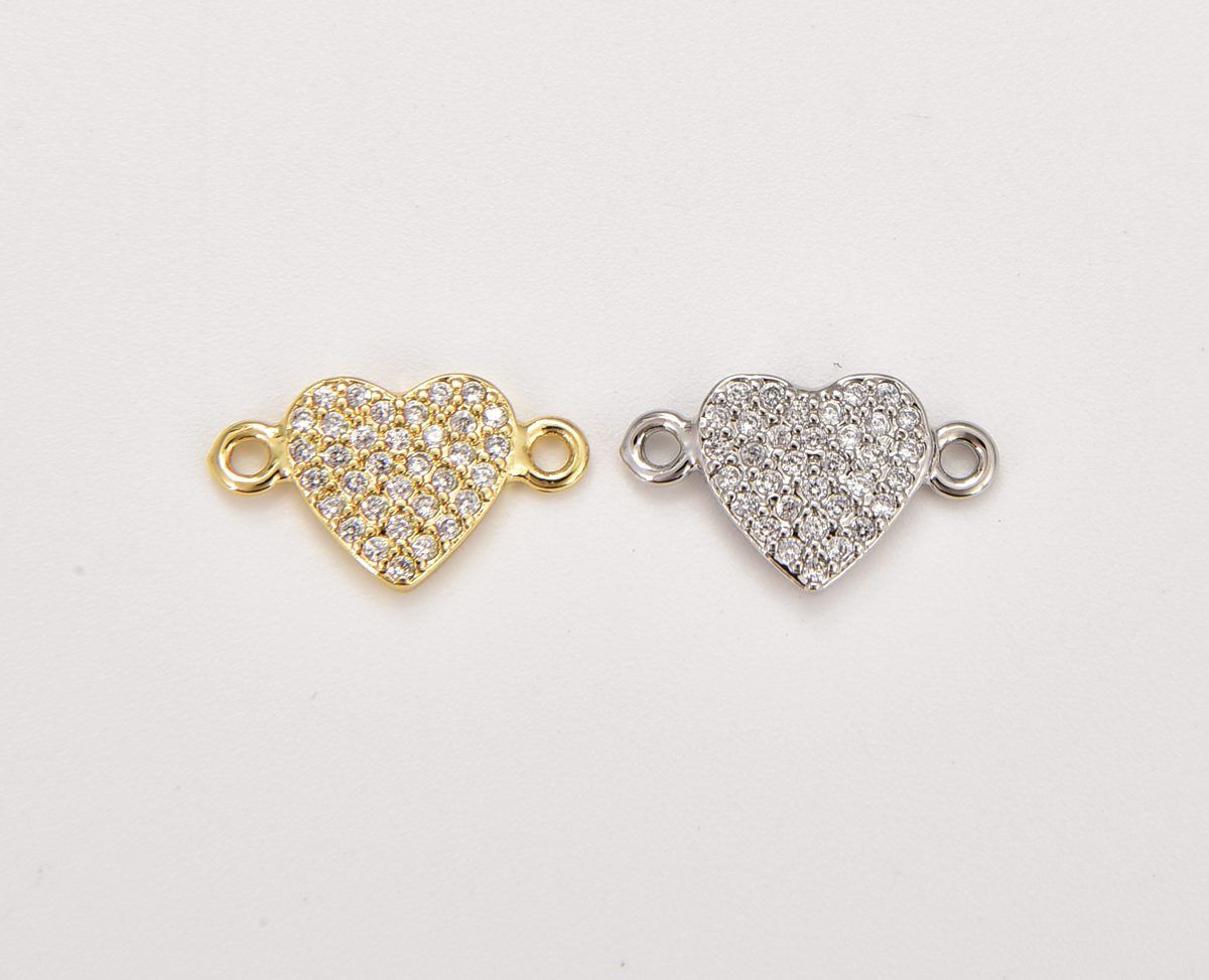 18K Gold Filled Dainty Heart Connector, Heart Pendant, CZ Micro Pave Heart Charm Connector for Bracelet Necklace Jewelry Making Supply, CN458