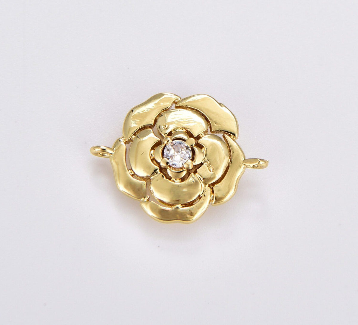 18K Gold Filled Dainty Rose Flower Charm Connector, CZ Micro Pave Flower Link Connector for Necklace Component Jewelry Making Supply, CN460