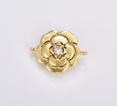 18K Gold Filled Dainty Rose Flower Charm Connector, CZ Micro Pave Flower Link Connector for Necklace Component Jewelry Making Supply, CN460