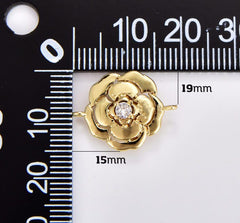 18K Gold Filled Dainty Rose Flower Charm Connector, CZ Micro Pave Flower Link Connector for Necklace Component Jewelry Making Supply, CN460