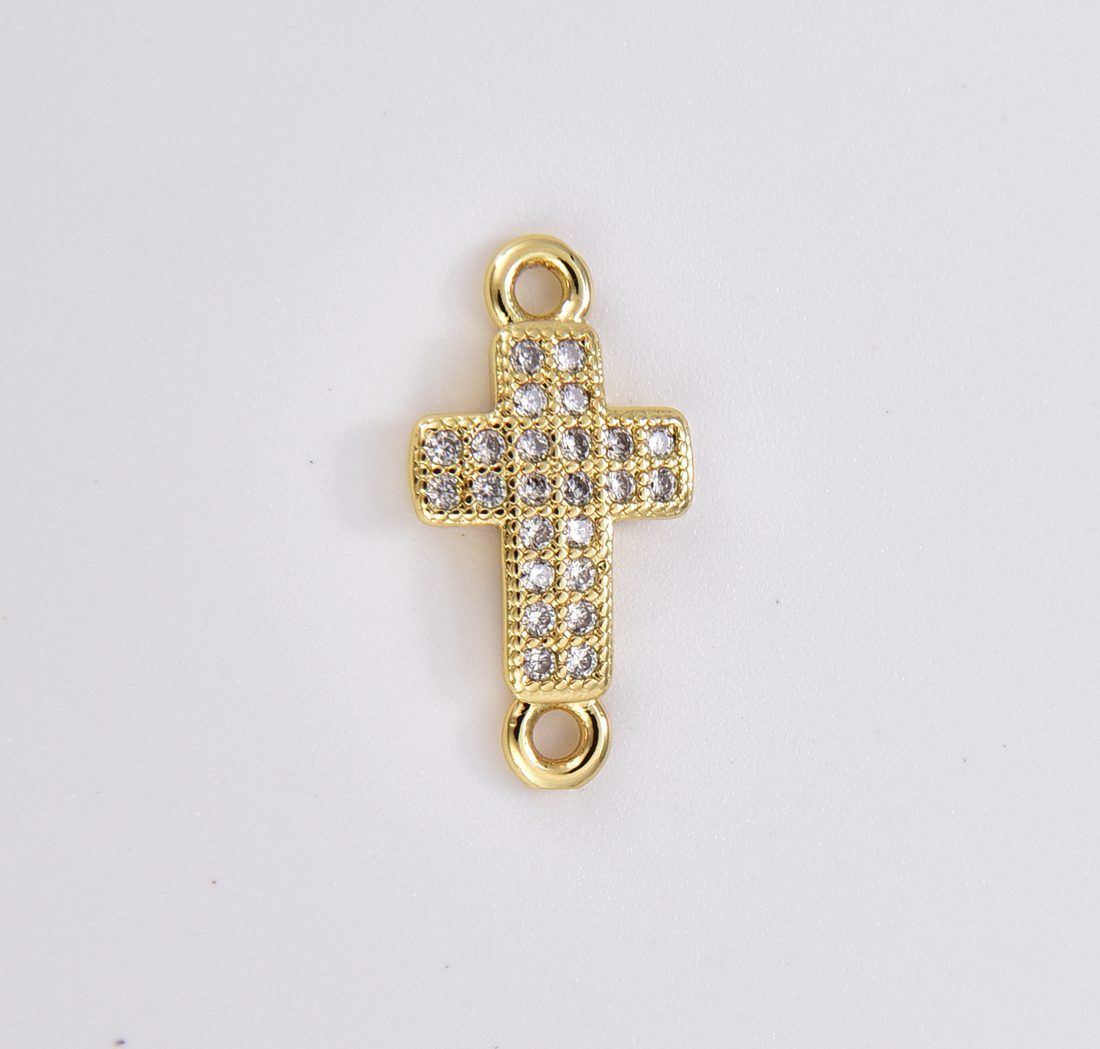 18K Gold Filled Dainty Cross Charm Connector, Cross Religious Link Connector, CZ Micro Pave Cross Connector for Bracelet Necklace Supply, CN461