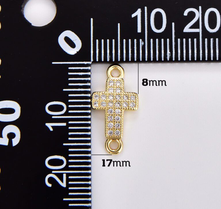 18K Gold Filled Dainty Cross Charm Connector, Cross Religious Link Connector, CZ Micro Pave Cross Connector for Bracelet Necklace Supply, CN461