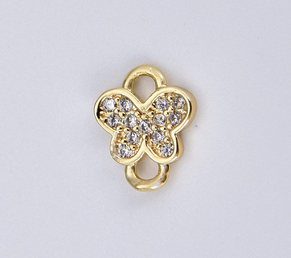 18K Gold Filled Teeny Tiny Butterfly Charm Connector Cubic Zirconia Charm for Bracelet Necklace Earring Component, 8x7mm, CN462