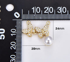 18K Gold Filled Dainty Butterfly Connector with Pearl, Butterfly Link Charm Connector, Mariposa Charm for Necklace Bracelet Component, CN464