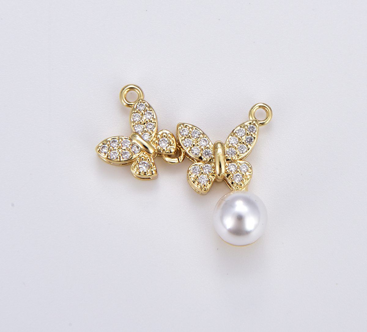 18K Gold Filled Dainty Butterfly Connector with Pearl, Butterfly Link Charm Connector, Mariposa Charm for Necklace Bracelet Component, CN464