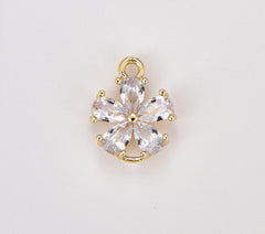 18K Gold Filled Dainty Flower CZ Charm Connector, Flower Pendant, Daisy Flower Pave CZ Charm for DIY Earring Bracelet Necklace, 13x11mm, CN465