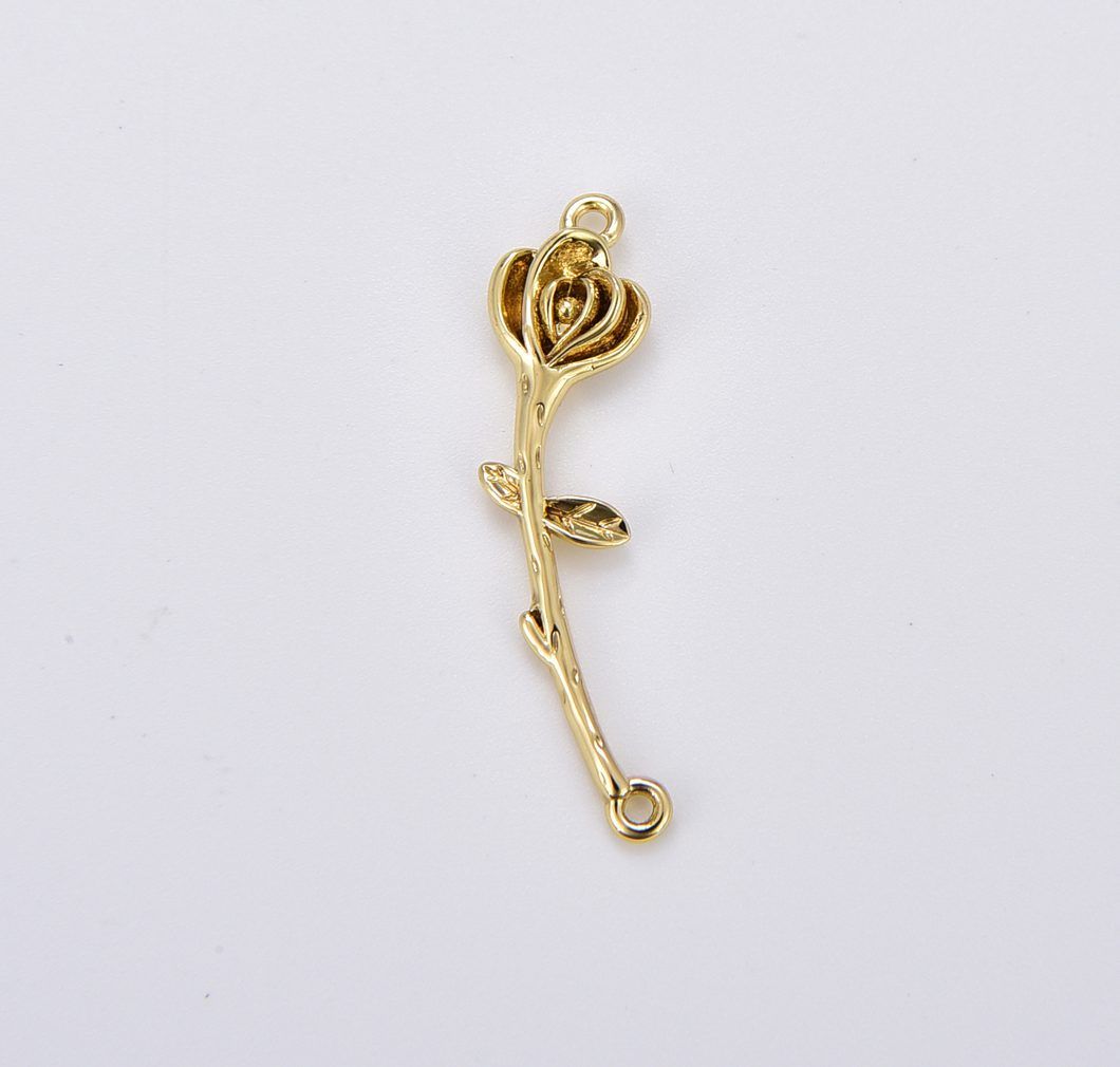 18K Gold Filled Rose Flower Charm Connector, Flower Link Connector, Floral Charm Connector for Necklace Bracelet Jewelry Making Supply, CN467